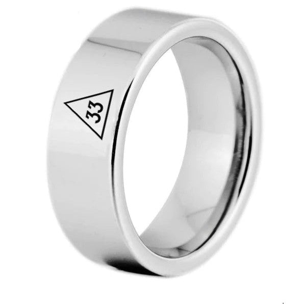 33rd Degree Scottish Rite Ring - Silver Color Pipe Cut Tungsten Personalizable