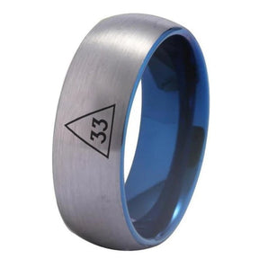 Anillo de Rito Escocés de Grado 33 - Plata con Tungsteno Azul Personalizable