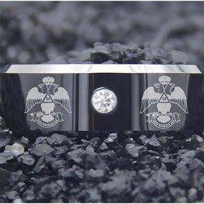 33rd Degree Scottish Rite Ring - Wings Down Black Silver Bevel With CZ Stone