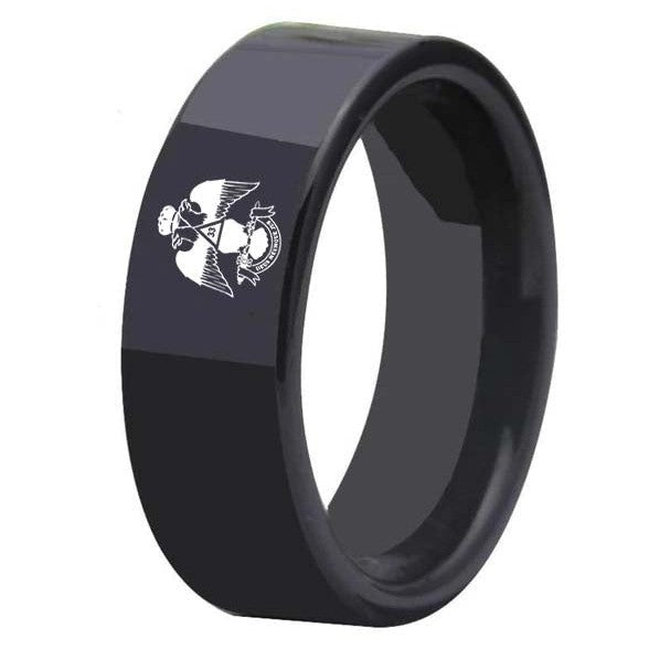 33rd Degree Scottish Rite Ring - Wings Down Black Tungsten Personalizable