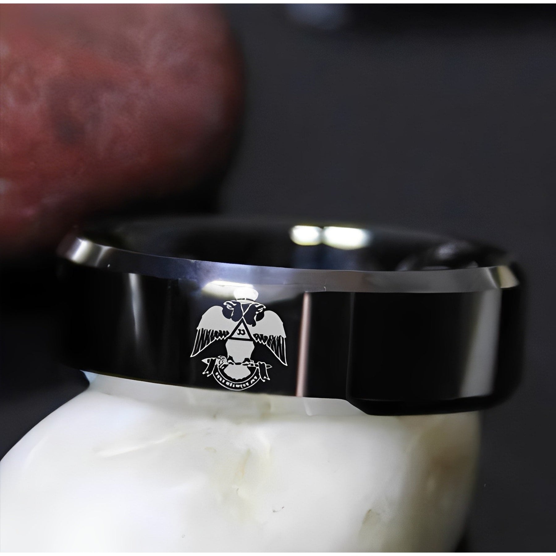 33rd Degree Scottish Rite Ring - Wings Down Black Tungsten Personalizable