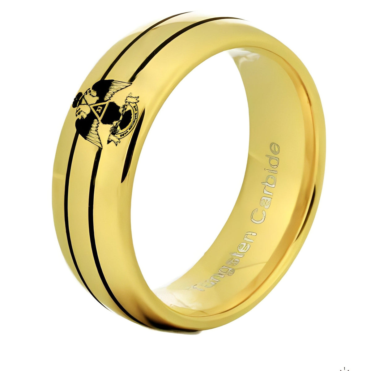 Ring des 33. Grades des Schottischen Ritus – Flügel nach unten, Gold, abgerundet, Wolfram, personalisierbar