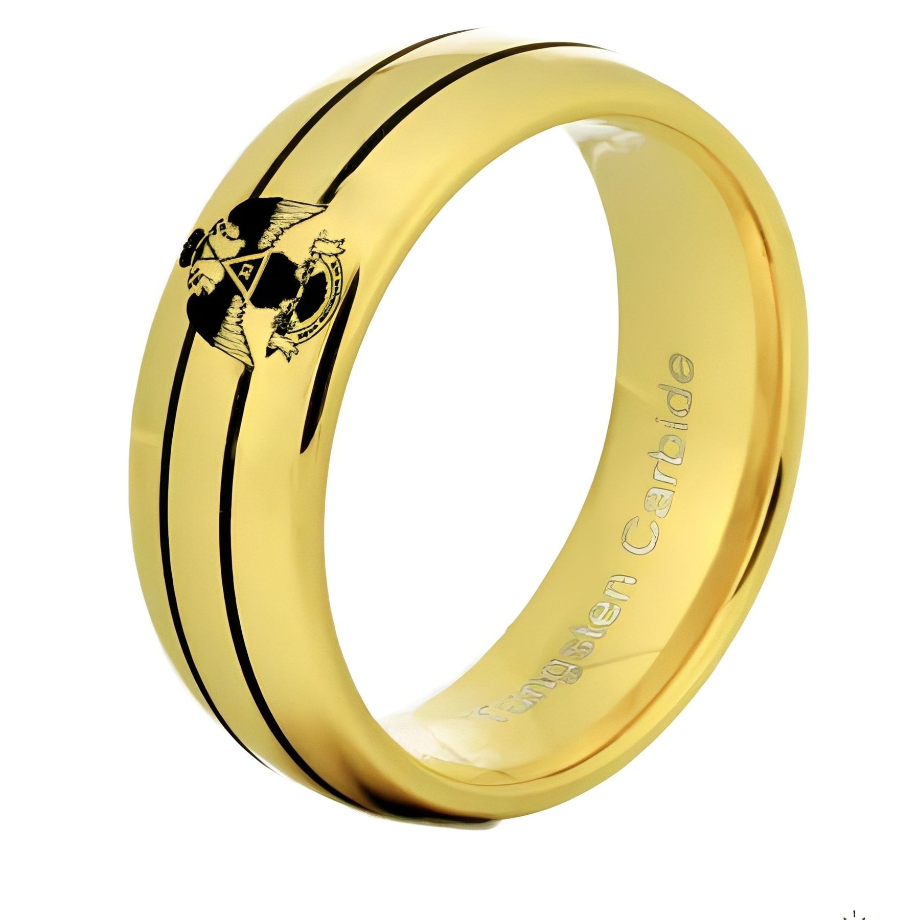 33rd Degree Scottish Rite Ring - Wings Down Gold Rounded Tungsten Personalizable