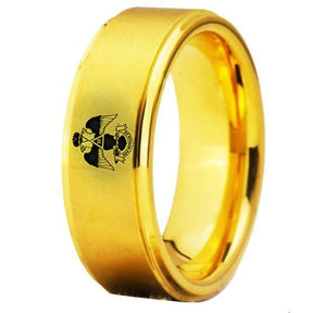 33rd Degree Scottish Rite Ring - Wings Down Gold Tungsten Personalizable