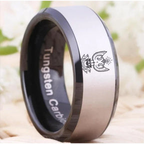 33rd Degree Scottish Rite Ring - Wings Up Black Beveled Tungsten Personalizable