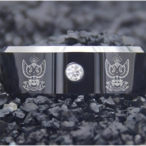 33rd Degree Scottish Rite Ring -  Wings Up Black Silver Bevel With CZ Stone