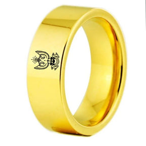 33rd Degree Scottish Rite Ring - Wings Up Gold Color Pipe Cut Tungsten Personalizable
