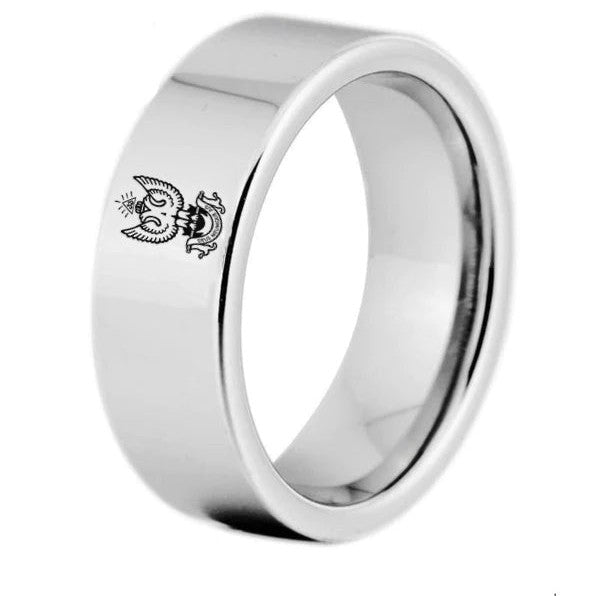 33rd Degree Scottish Rite Ring - Wings Up Silver Color Pipe Cut Tungsten Personalizable