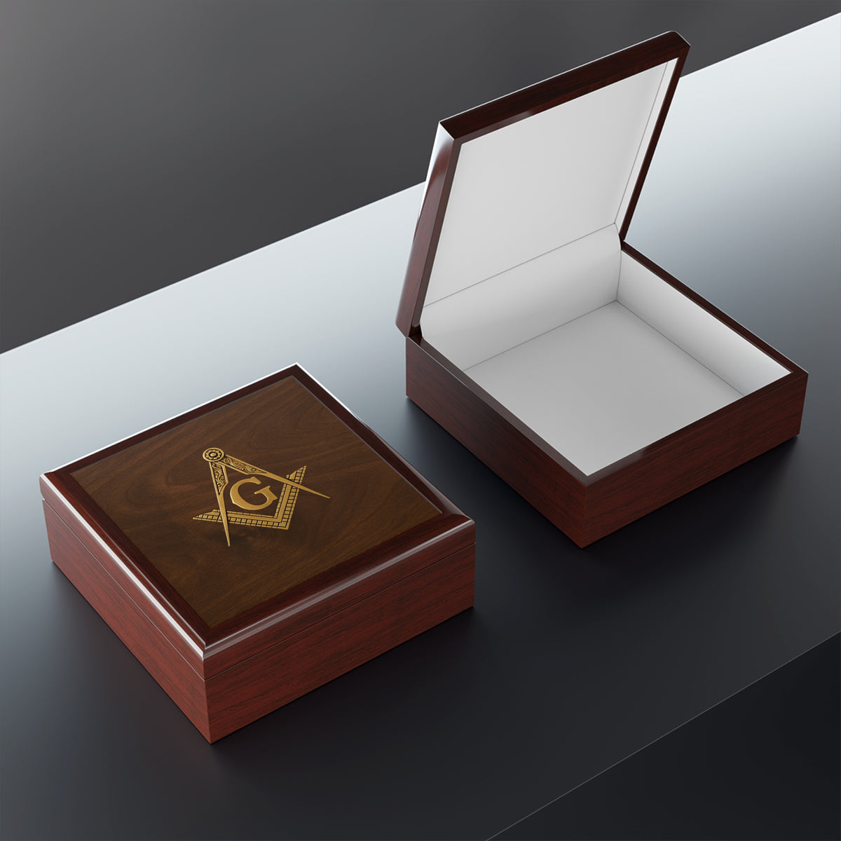 Master Mason Blue Lodge Jewelry Box - Gold Square & Compasses with G Emblem