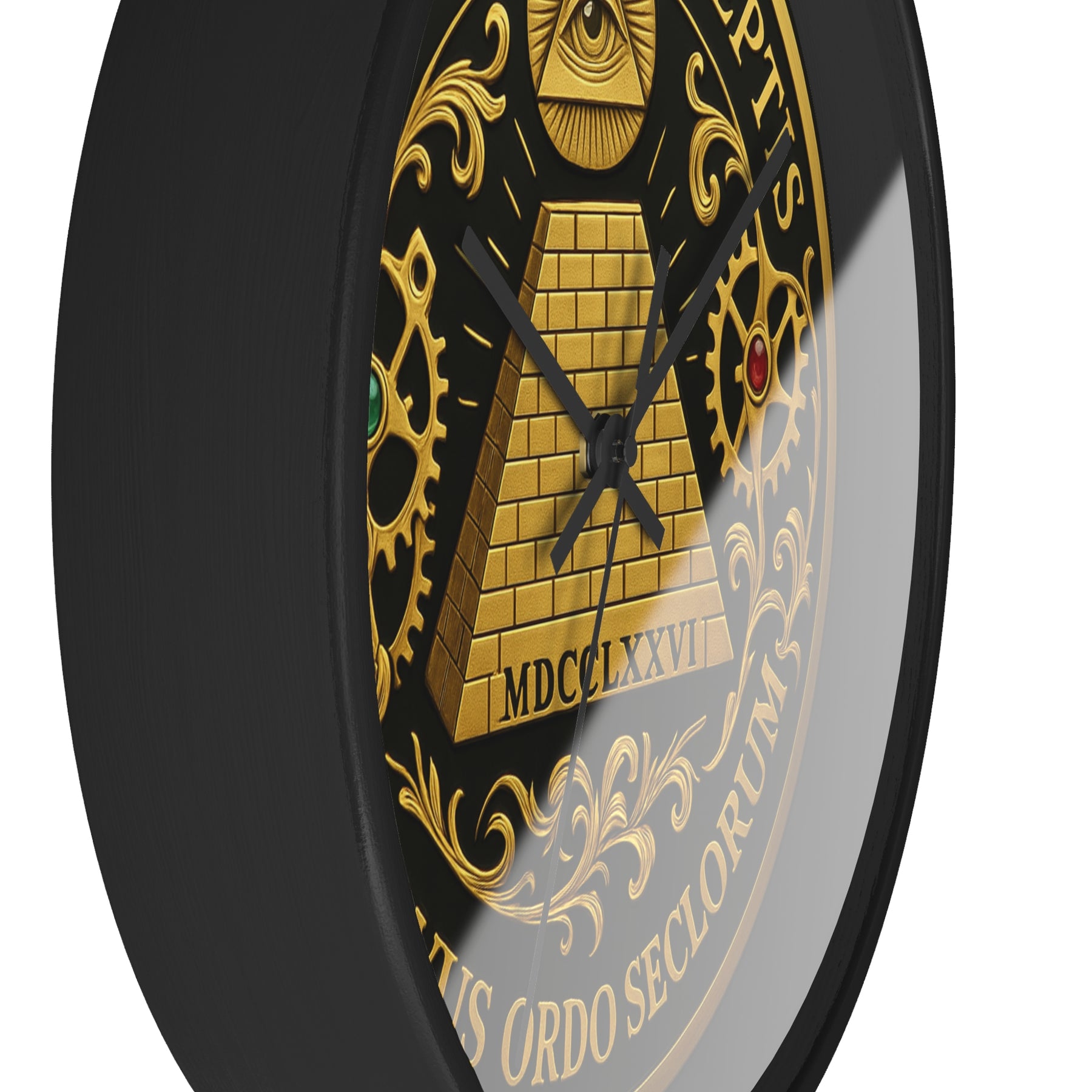 Eye of Providence Clock - Pyramid and All Seeing Eye with Latin Motto - Bricks Masons