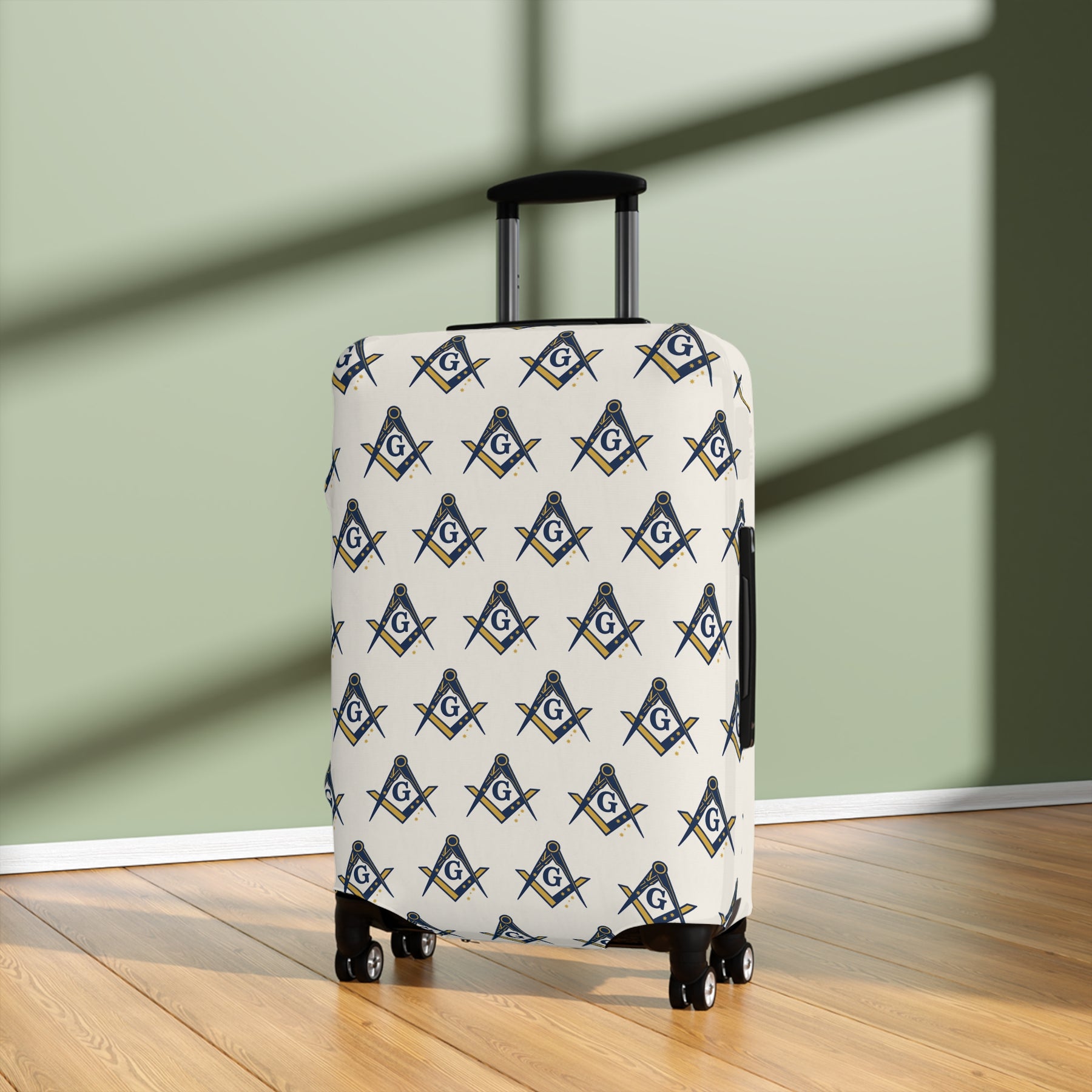 Master Mason Blue Lodge Luggage Cover - Square & Compasses with G Emblem Print