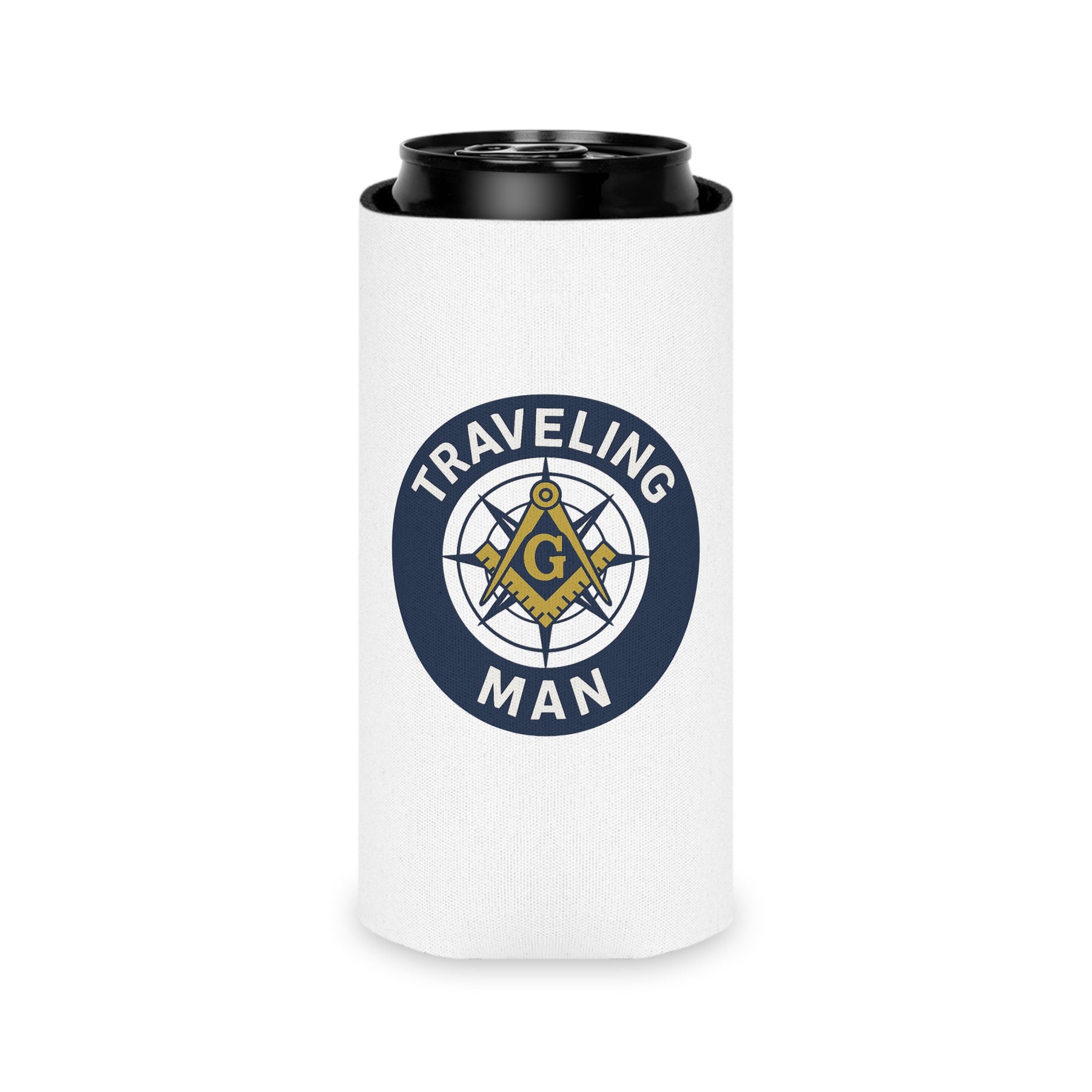 Master Mason Blue Lodge Can Cooler - S&C G Traveling Man - Bricks Masons
