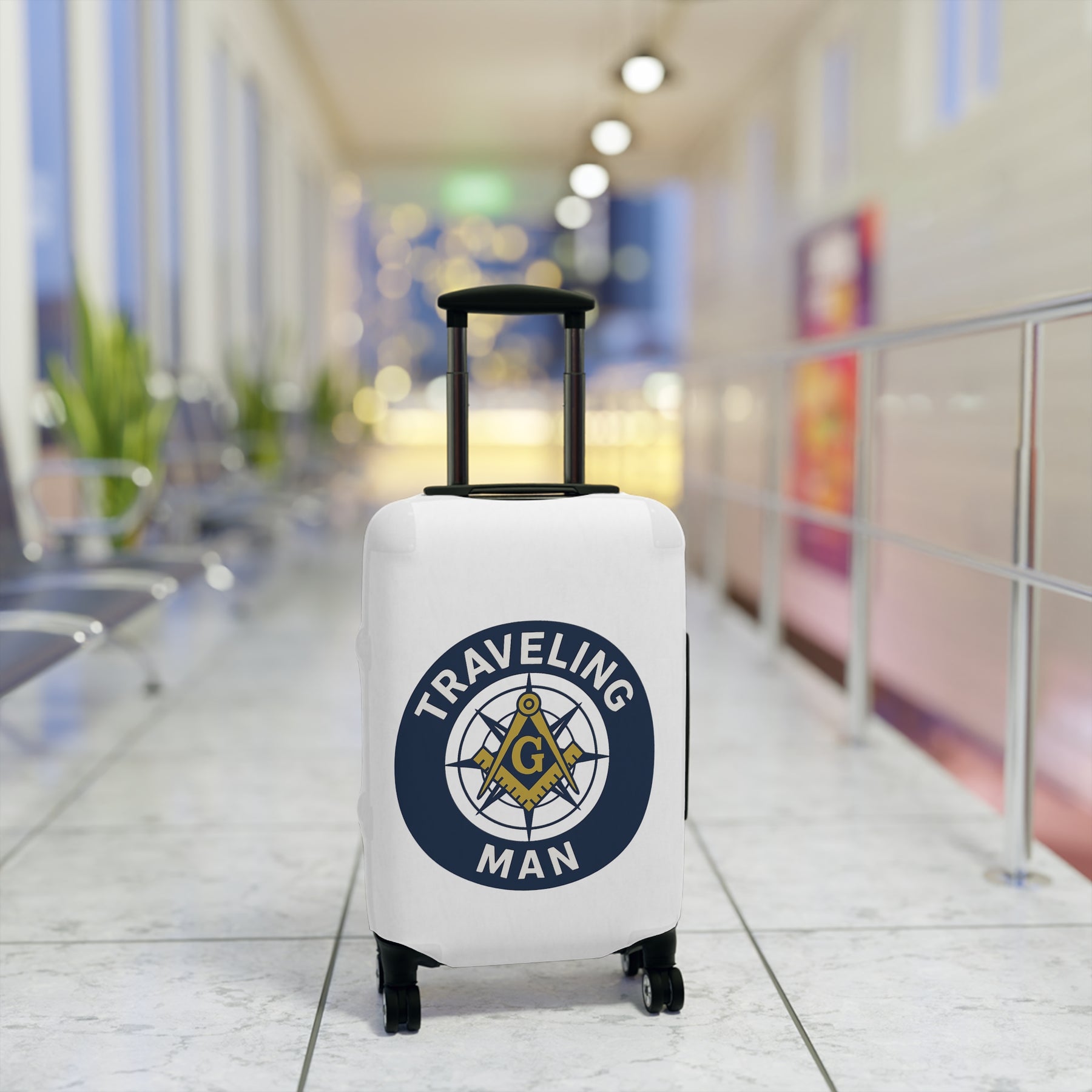 Master Mason Blue Lodge Luggage Cover - Traveling Man Square & Compasses G