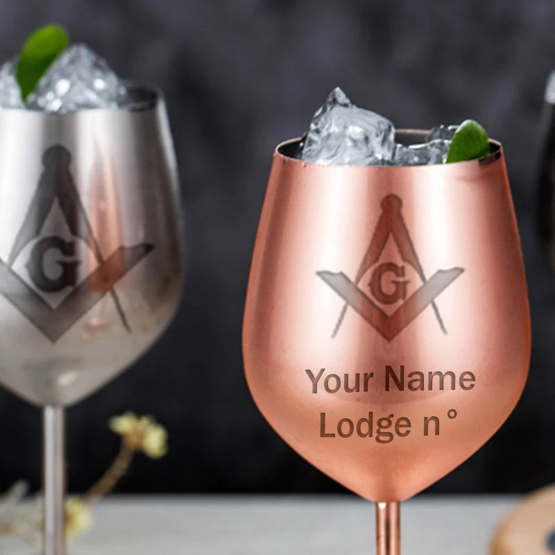 Master Mason Blue Lodge Wine Glass - Stainless Steel Customizable - Bricks Masons