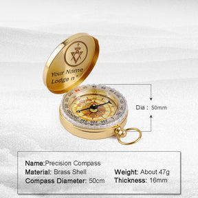 Allied Masonic Degrees Navigational Compass - Gold Plating With Personalization