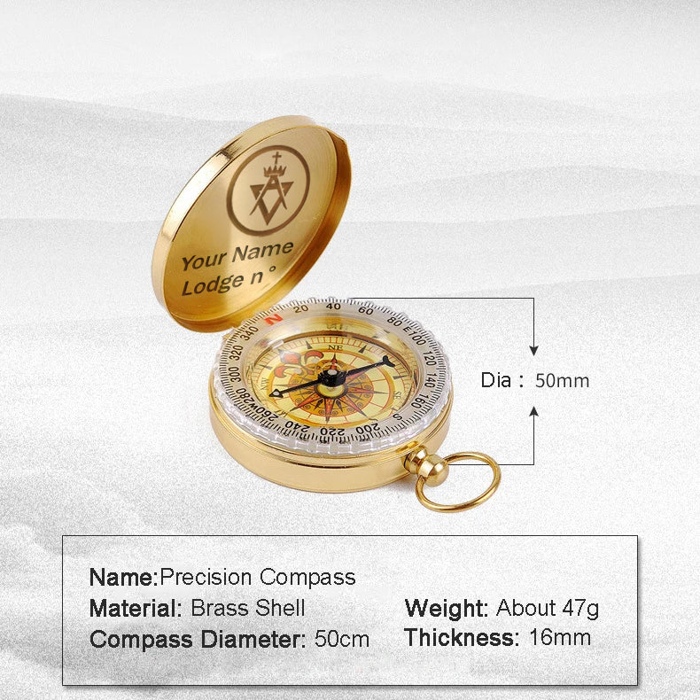 Allied Masonic Degrees Navigational Compass - Gold Plating With Personalization