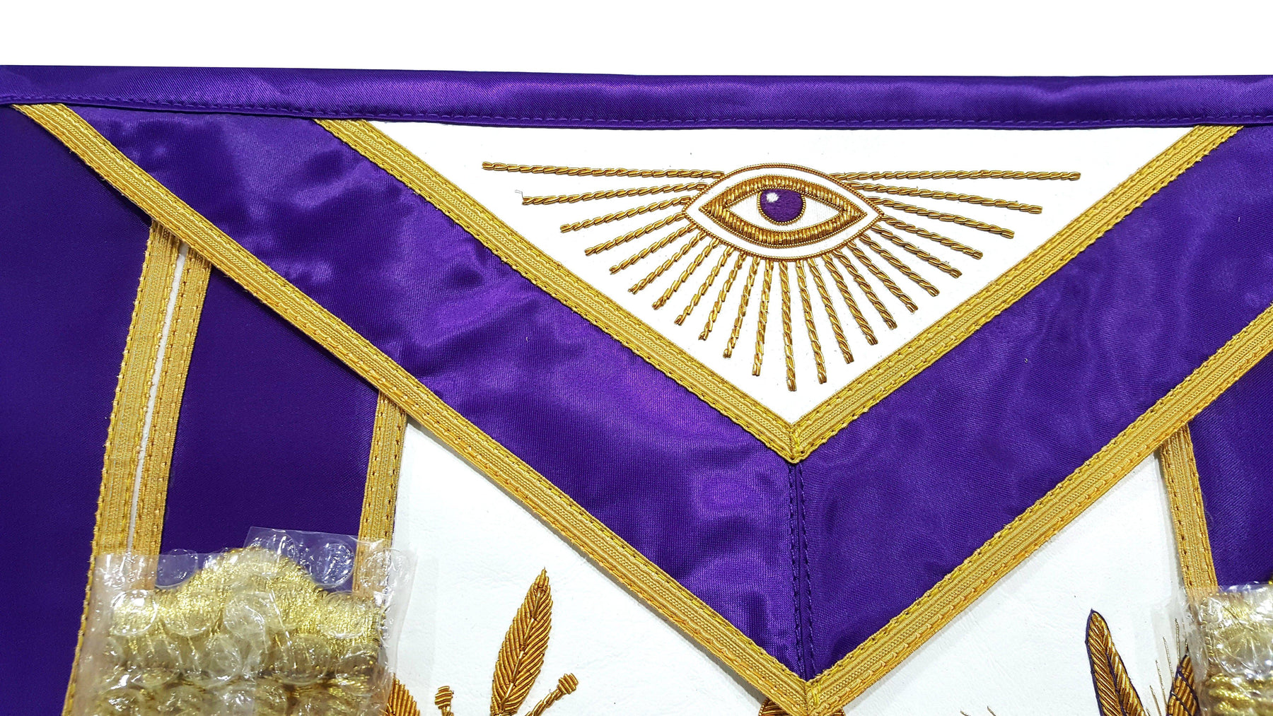 Master Mason Blue Lodge Apron - Purple Gold Hand Embroidery