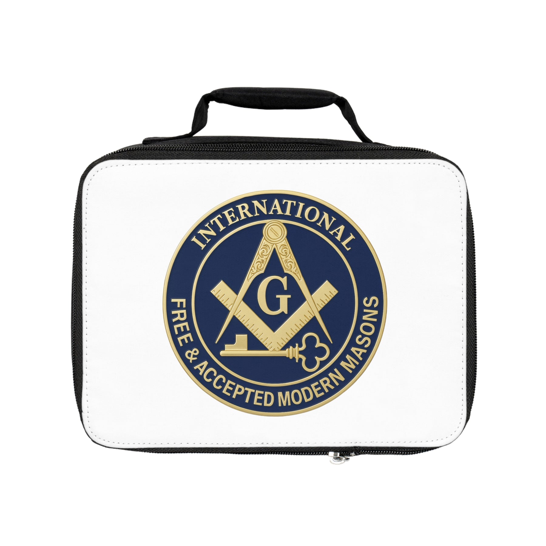 International Masons Lunch Bag - Blue & White Fully Insulated Zipper Closure - Bricks Masons