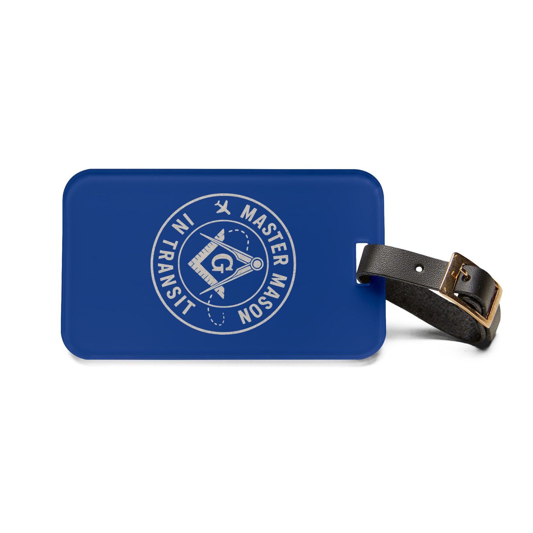 Master Mason Blue Lodge Luggage Tag - Blue Mason in Transit Black Leather Strap - Bricks Masons
