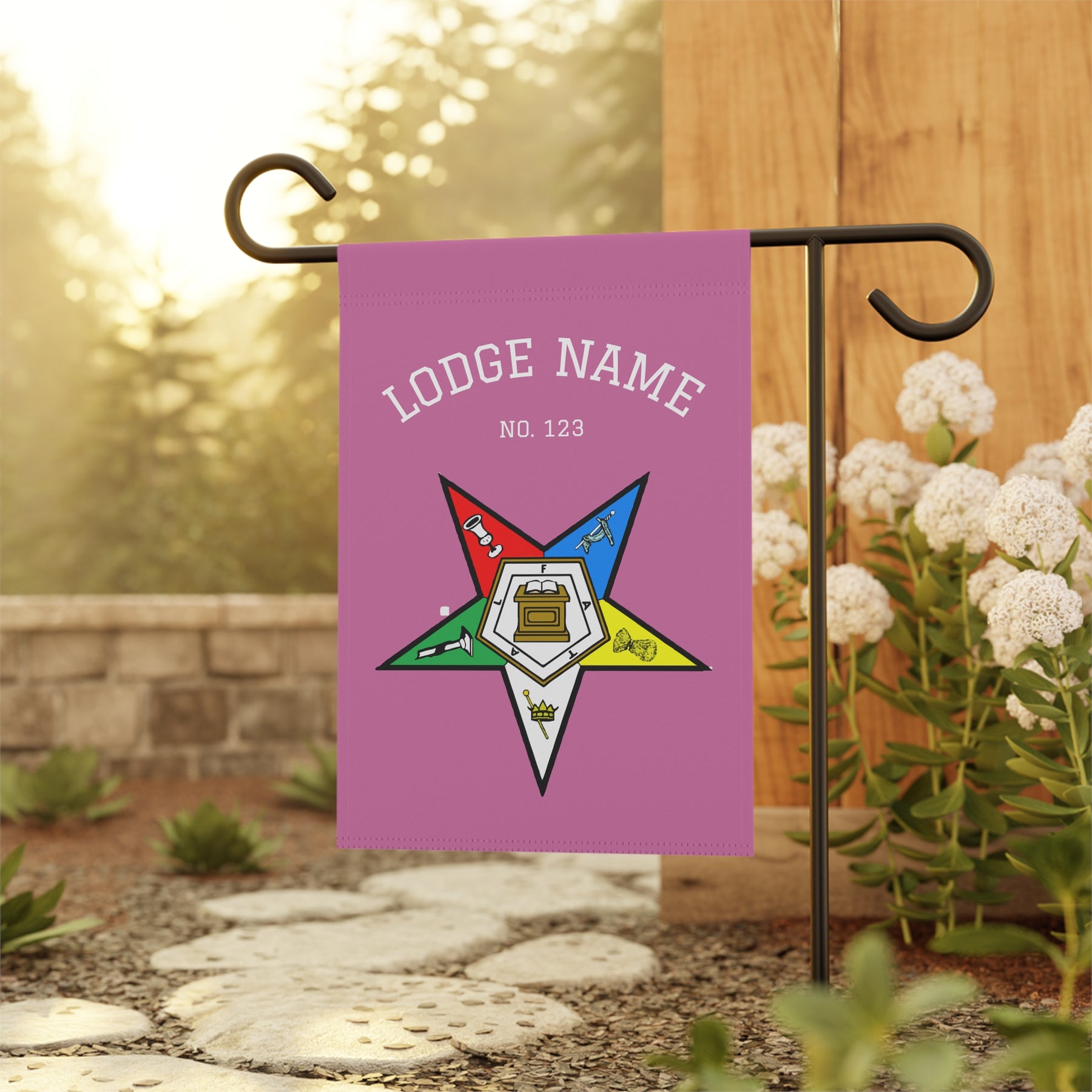 OES Yard Flag - Colorful Star With Personalization - Bricks Masons