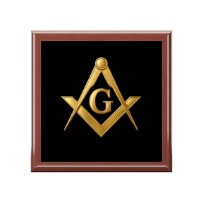 Master Mason Blue Lodge Jewelry Box - Golden Square & Compass with G Emblem