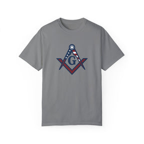 Master Mason Blue Lodge T-Shirt - Garment-Dyed USA Flag Mason - Bricks Masons