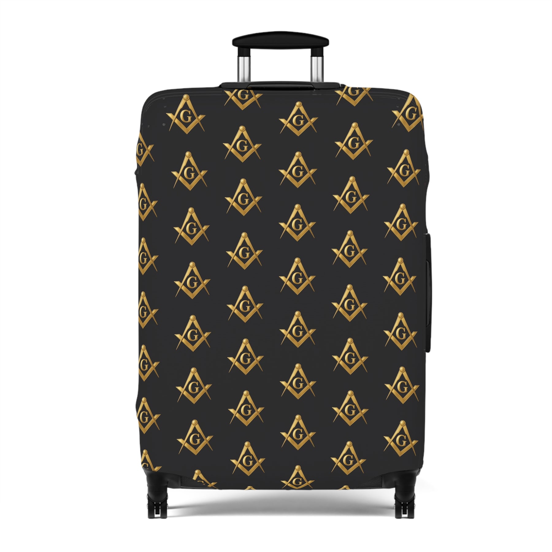Master Mason Blue Lodge Luggage Cover - Gold Square & Compasses G Emblem Print