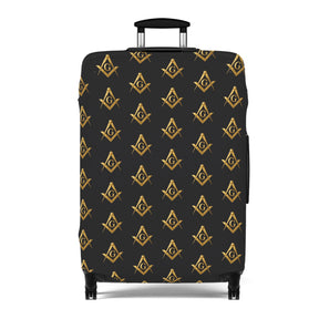 Master Mason Blue Lodge Luggage Cover - Gold Square & Compasses G Emblem Print