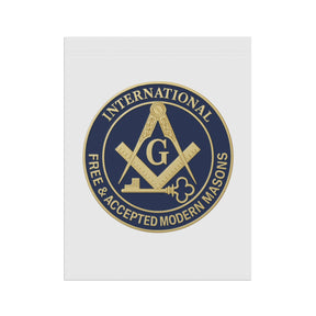 International Masons Yard Flag - White & Blue Printed Poly Poplin - Bricks Masons