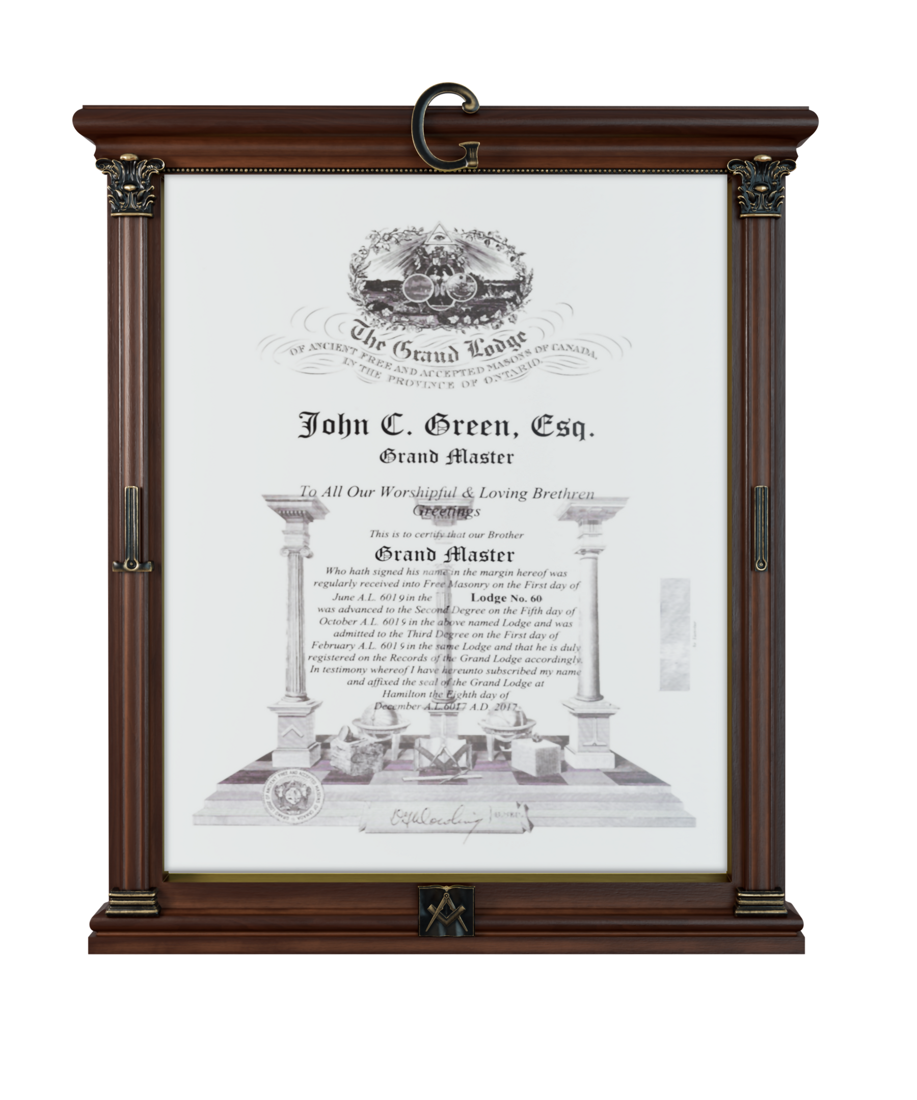 Masonic Certificate Frame - Hardwood With UV Antireflective Glass