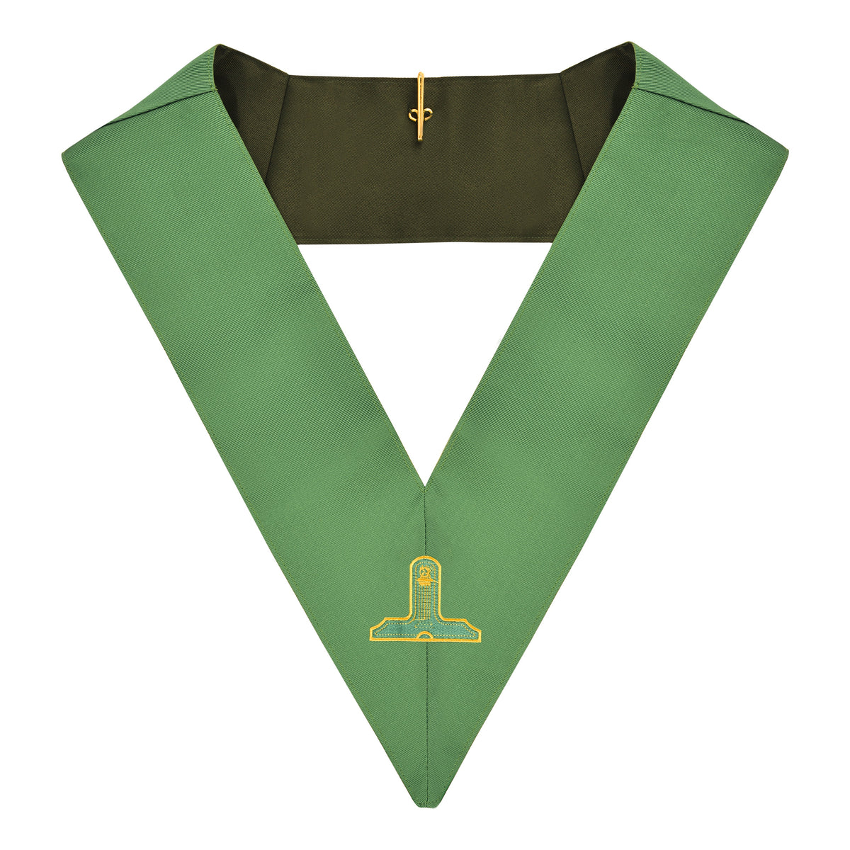 Senior Warden Cerneau Rite Officer Collar - Green Ribbon Machine Embroidery - Bricks Masons