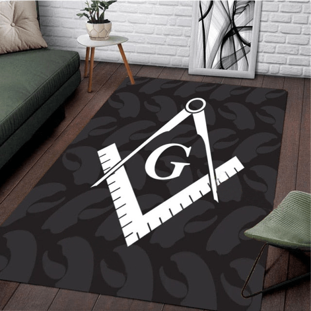 Master Mason Blue Lodge Rug - White Square and Compass G