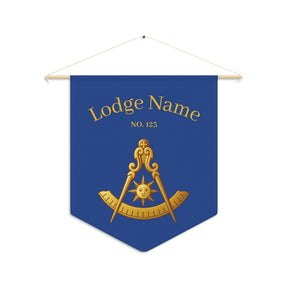 Past Master Blue Lodge Pennant - Custom Gold & Blue with Compass & Quadrant Sun - Bricks Masons