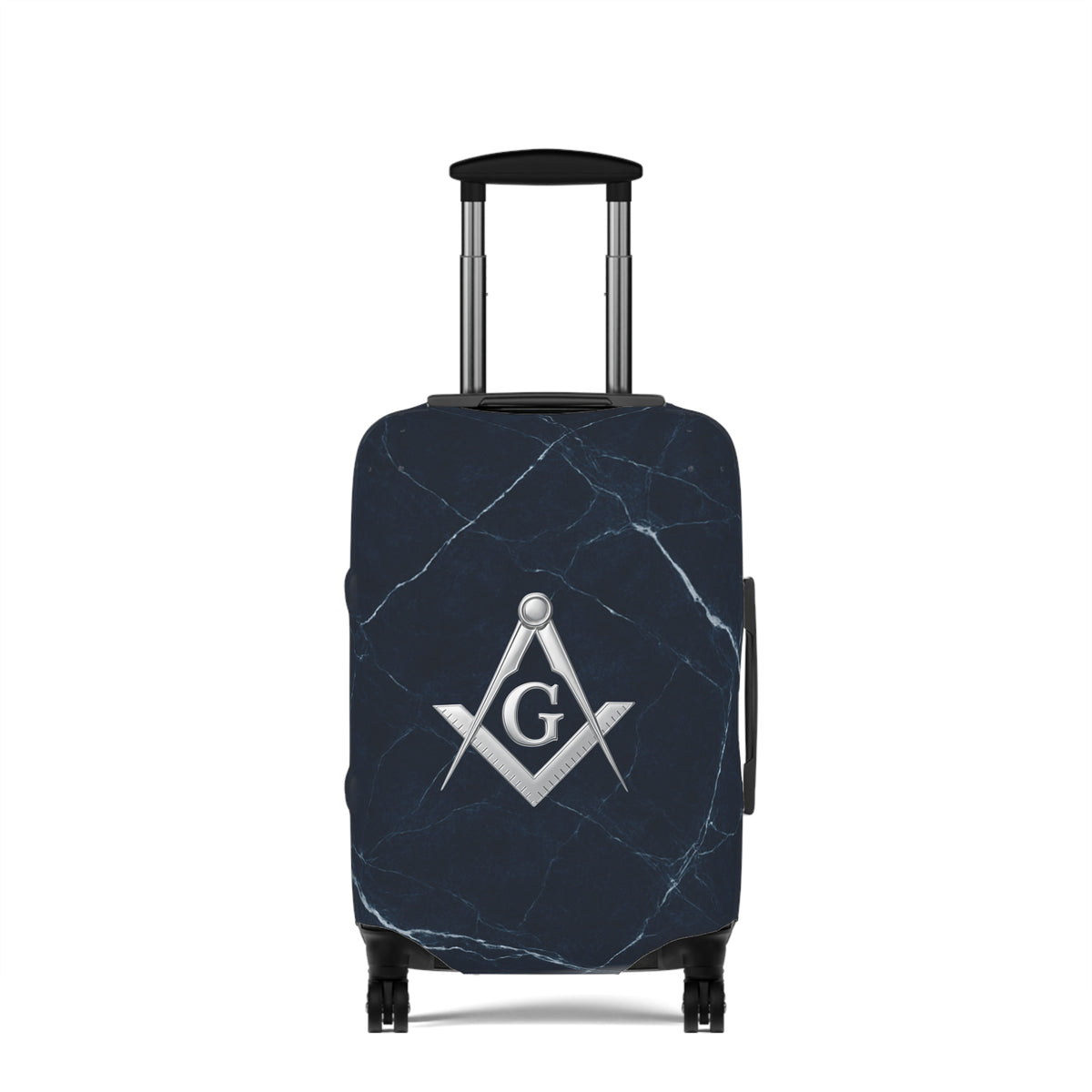 Master Mason Blue Lodge Luggage Cover - Silver Square & Compasses with G Emblem