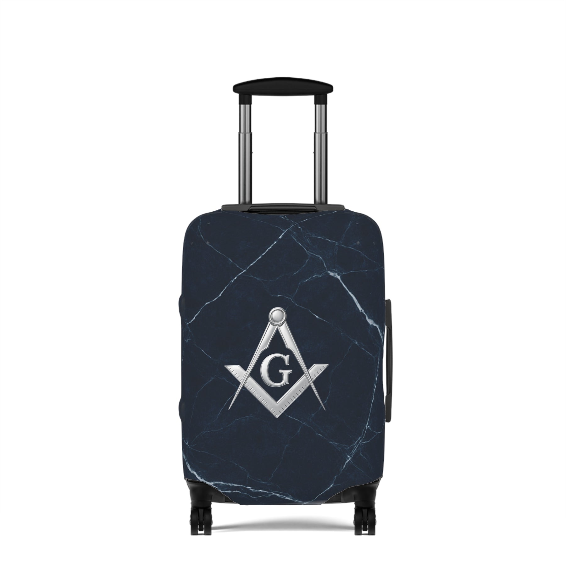 Master Mason Blue Lodge Luggage Cover - Silver Square & Compasses with G Emblem