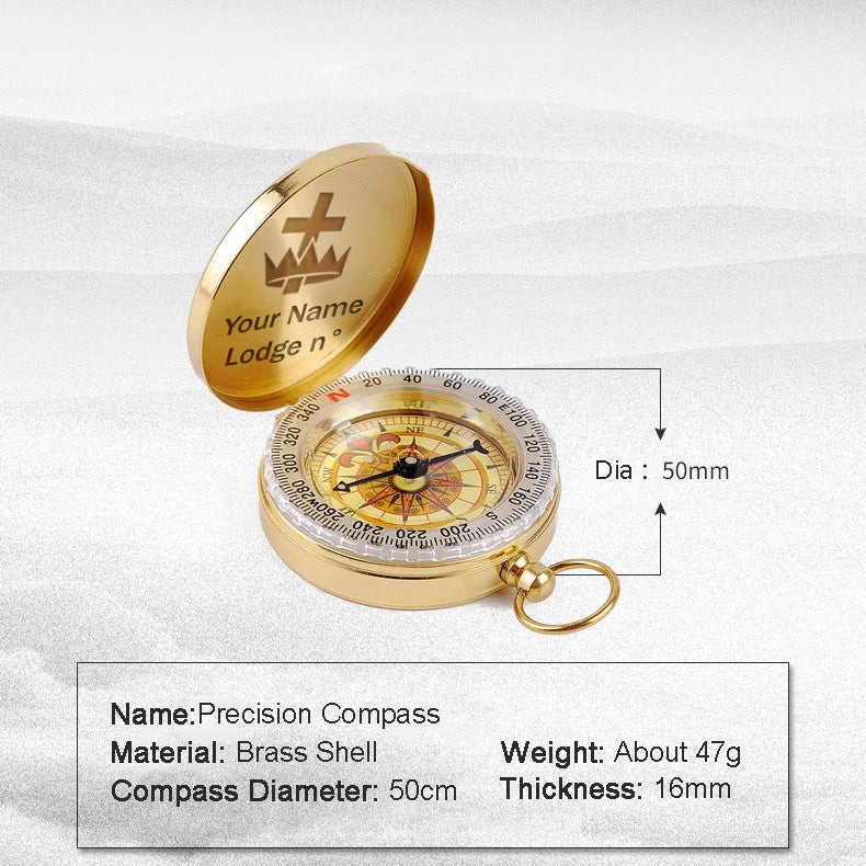 Knights Templar Navigational Compass - Gold Plating With Personalization