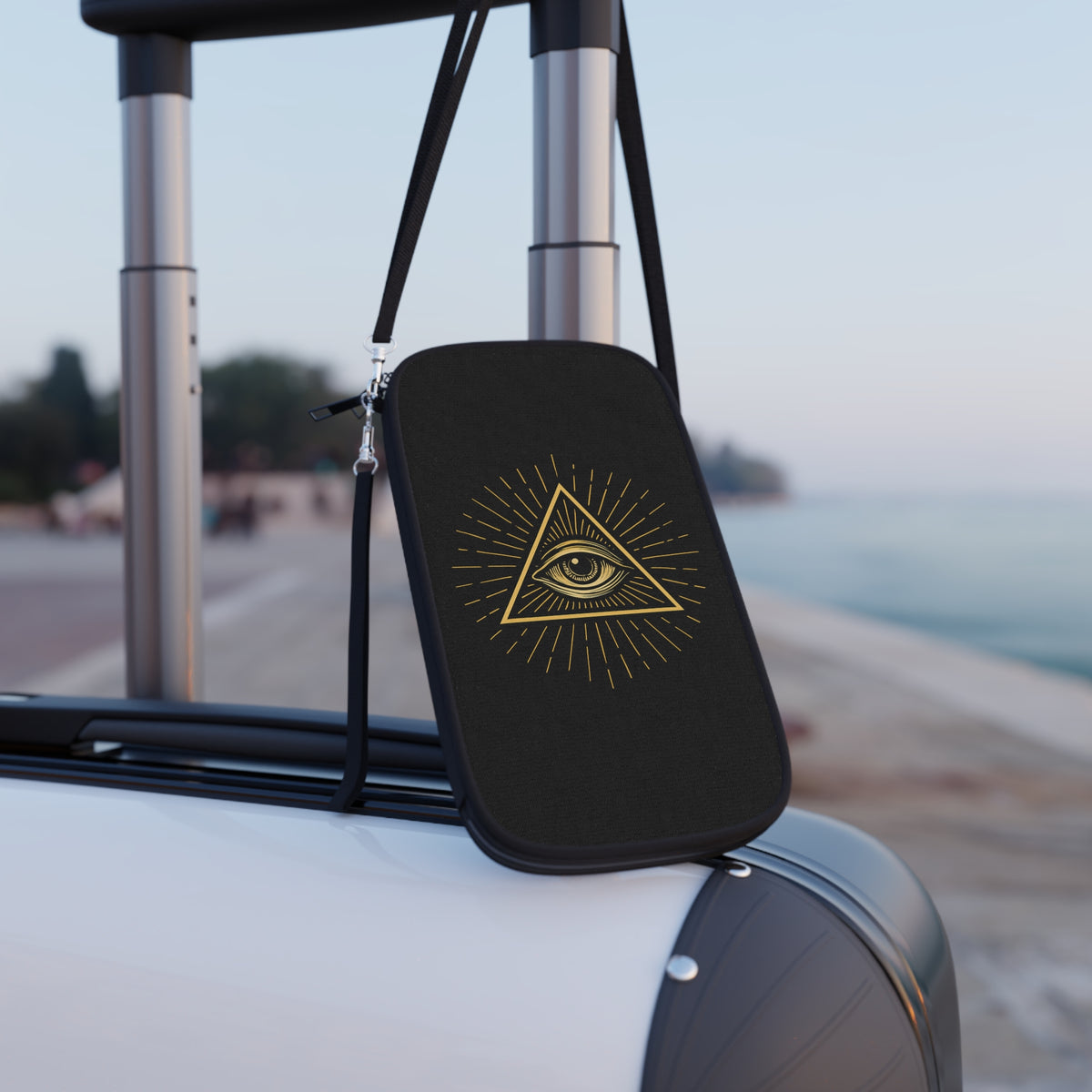Eye of Providence Passport Wallet - Gold & Black With Shoulder & Wrist Strap - Bricks Masons