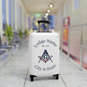 Master Mason Blue Lodge Luggage Cover - S&C G American Flag Print with Customization