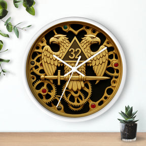 32nd Degree Scottish Rite Clock - Double Headed Eagle with Open Gear - Bricks Masons