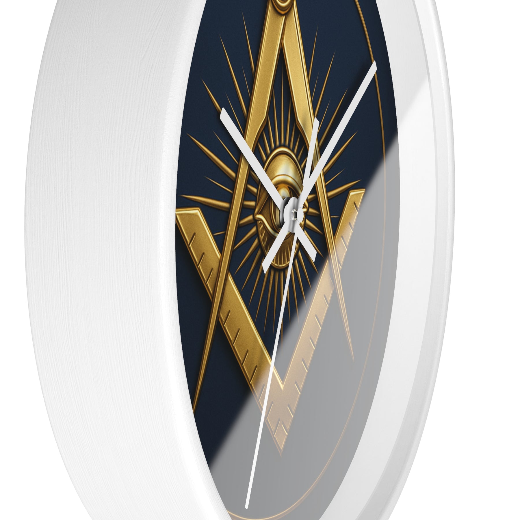 Master Mason Blue Lodge Clock - Wood Frame with Eye Square & Compass Symbol - Bricks Masons