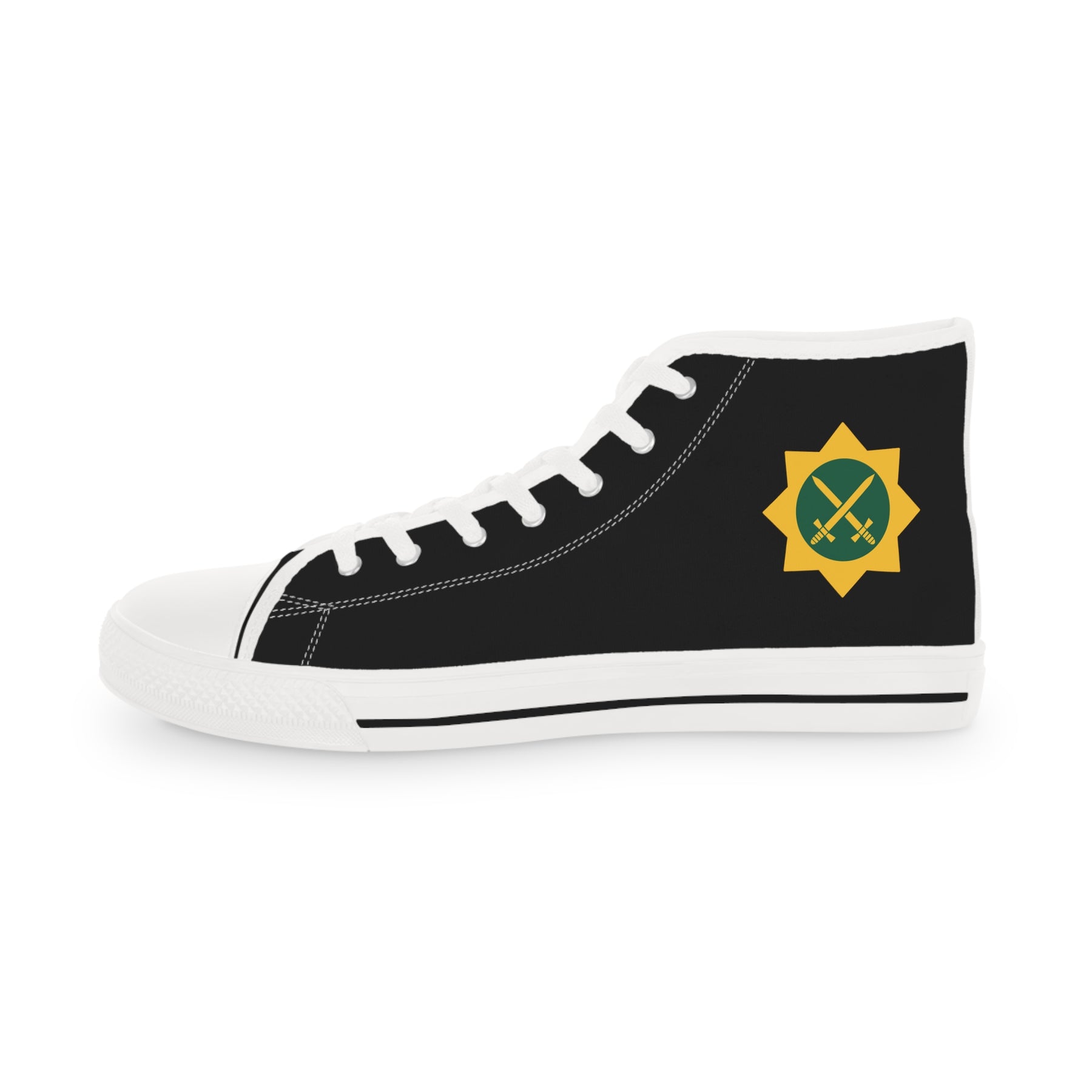Red Cross of Babylone Sneaker - High Top Black & White Gold & Green Emblem - Bricks Masons