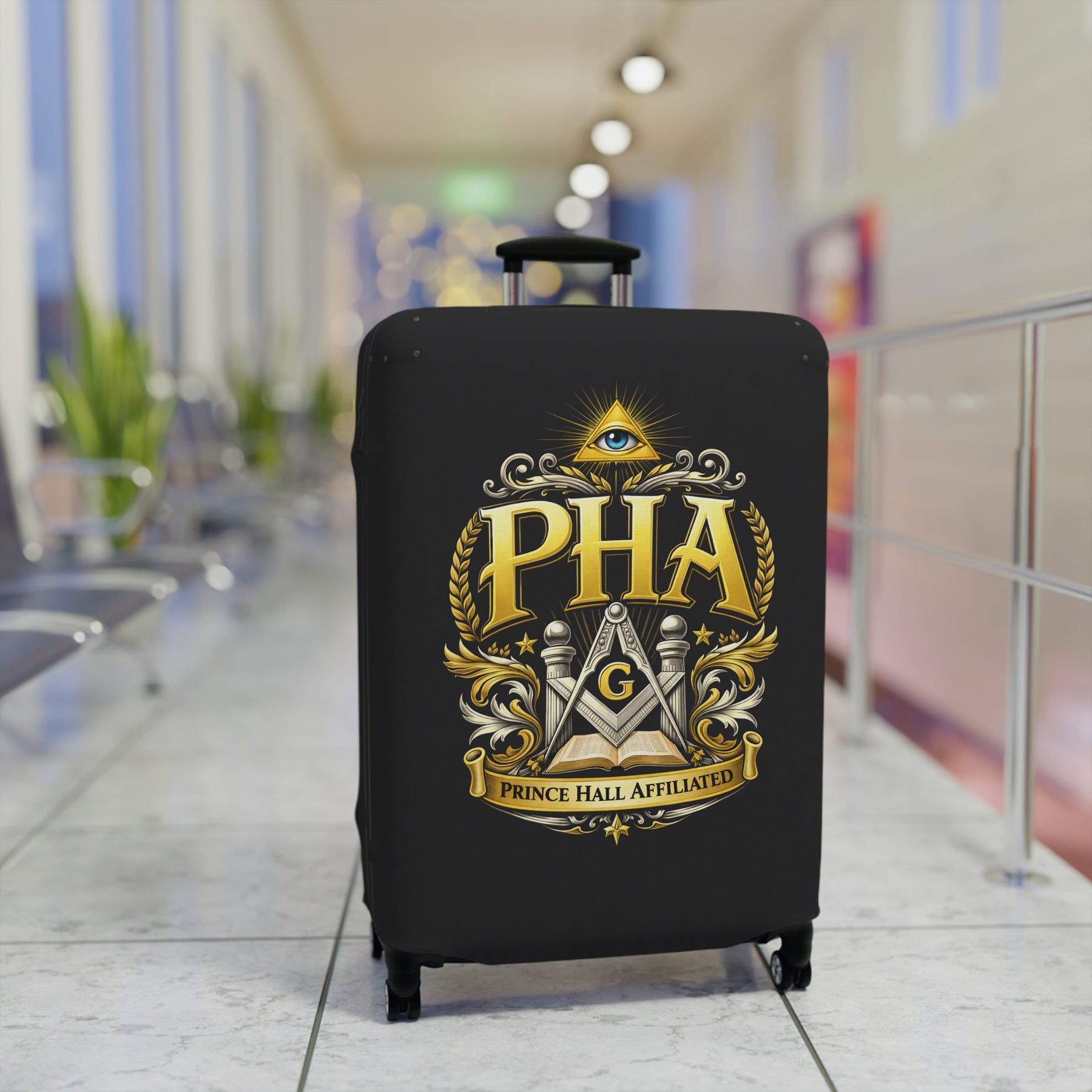Master Mason Blue Lodge Luggage Cover - PHA Square & Compass G & Eye