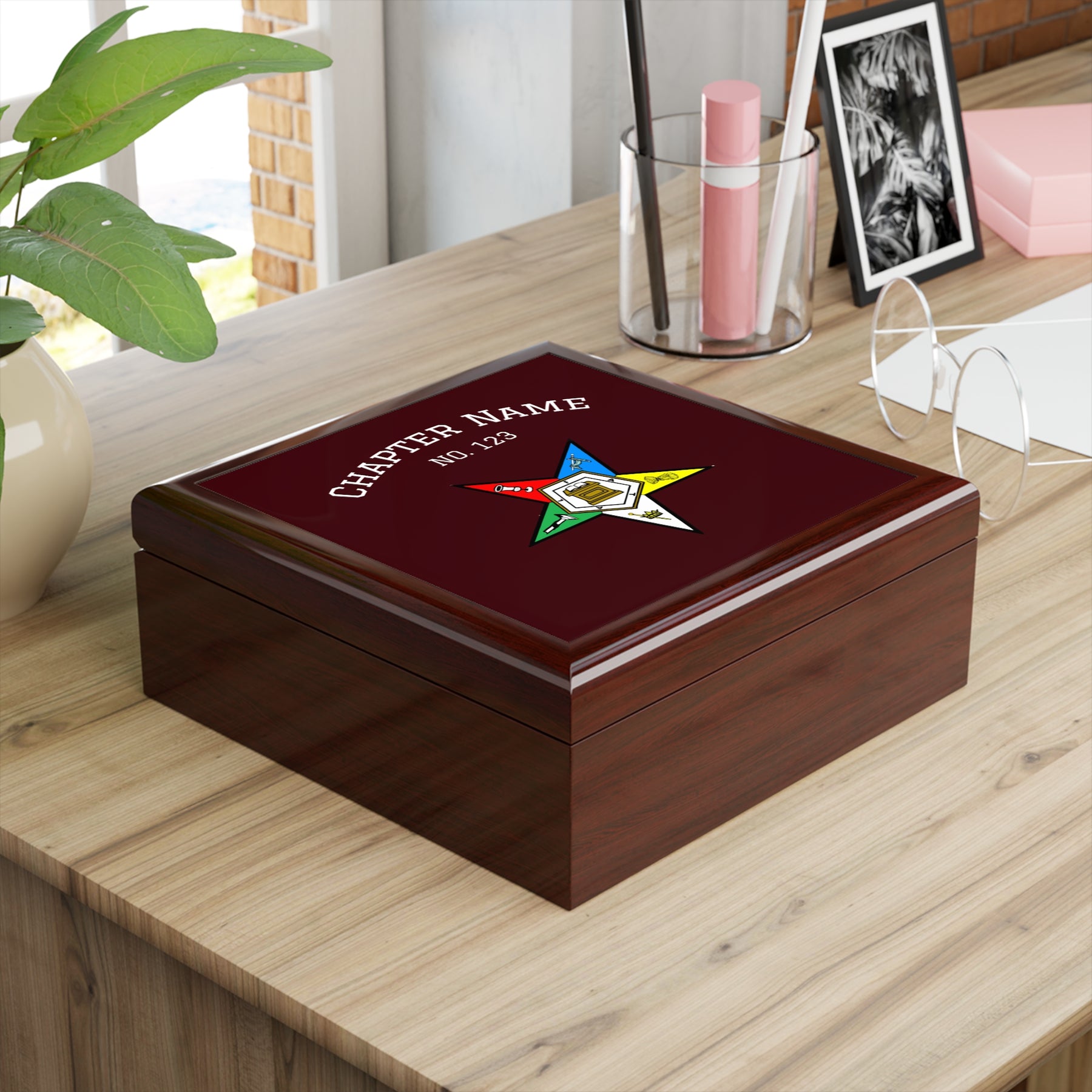 OES Jewelry Box - Colorful Eastern Star with Personalization