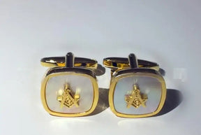 Master Mason Blue Lodge Cufflink - White Pearl Seashell - Bricks Masons