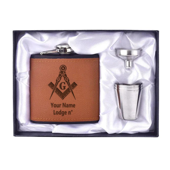 Master Mason Blue Lodge California Regulation Flask - 6oz Full Set Shot Glass & Funnel