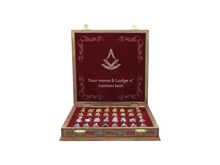 Past Master Blue Lodge Chess Set - Wood Mosaic Pattern - Bricks Masons