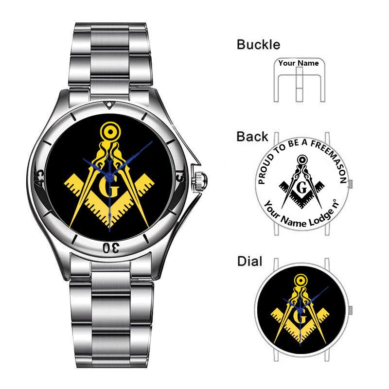 Master Mason Blue Lodge Wristwatch - Stainless Steel - Bricks Masons