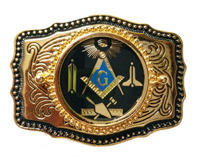 Master Mason Blue Lodge Belt Buckle - Blue Raised Square & Compass