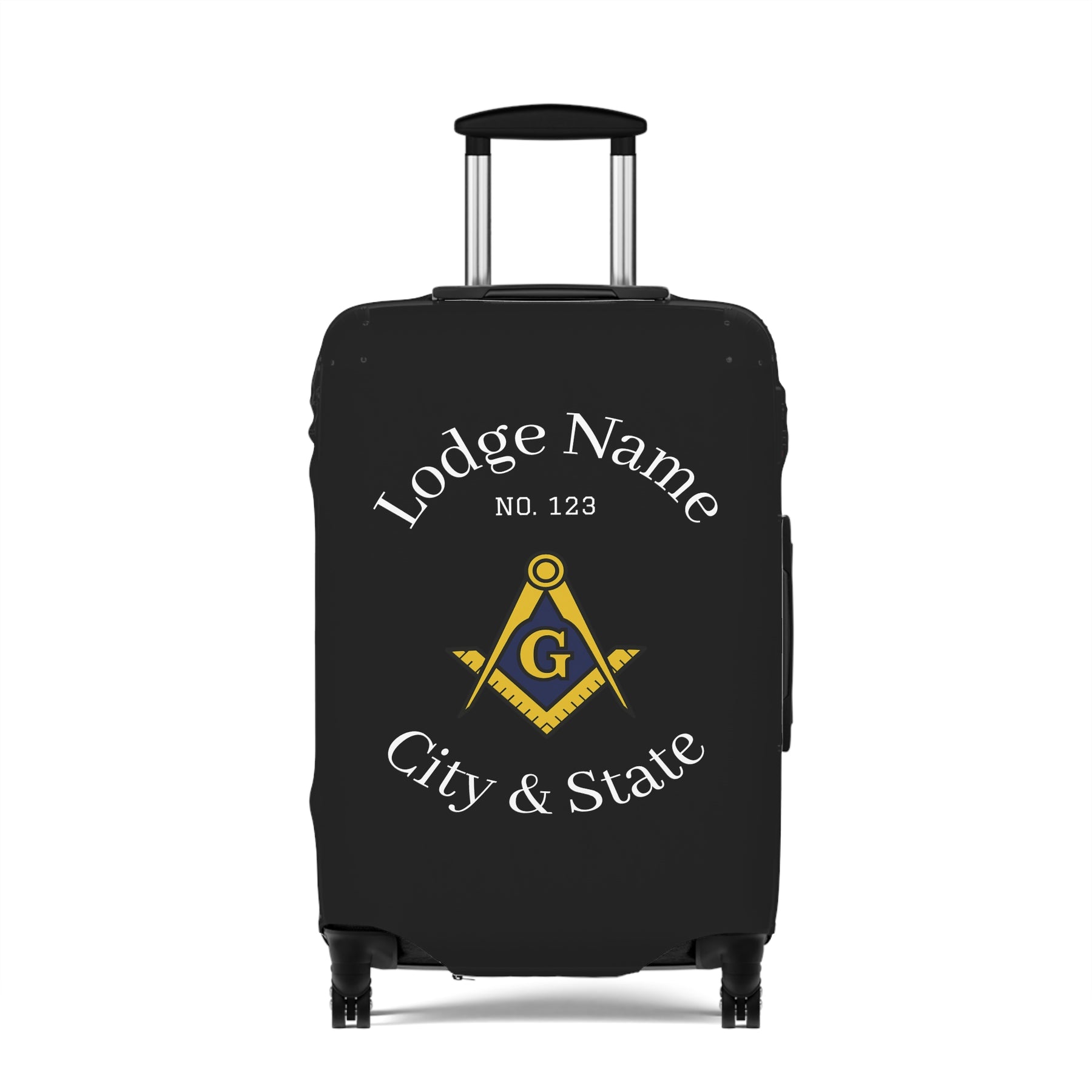 Master Mason Blue Lodge Luggage Cover - S&C G Emblem with Personalization