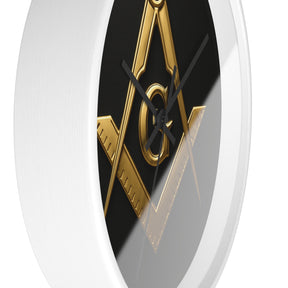 Master Mason Blue Lodge Clock - S&C with G Design on Wood Frame - Bricks Masons